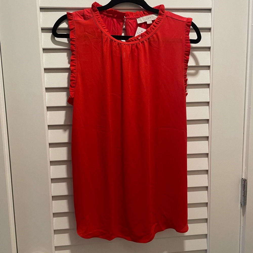 NWT Loft Mixed Media Ruffle Shell, Size L, Red